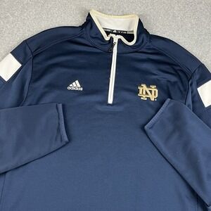 Adidas Notre Dame Sweater Mens XL Blue Solid Climalite 1/4 Zip Pull Over NCAA